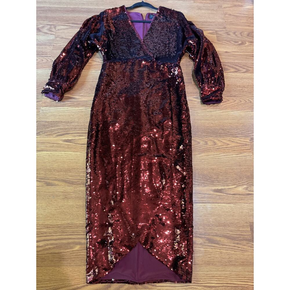 Ted Baker Emmalee Sequin Dress Burgundy Party Glam Chic Size 2 US 6 - Picture 9 of 14